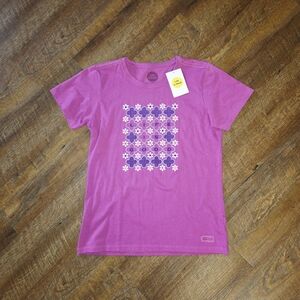 Life is Good Womens Crusher Tee Size M Daisies Flowers Crosses Crewneck Cotton